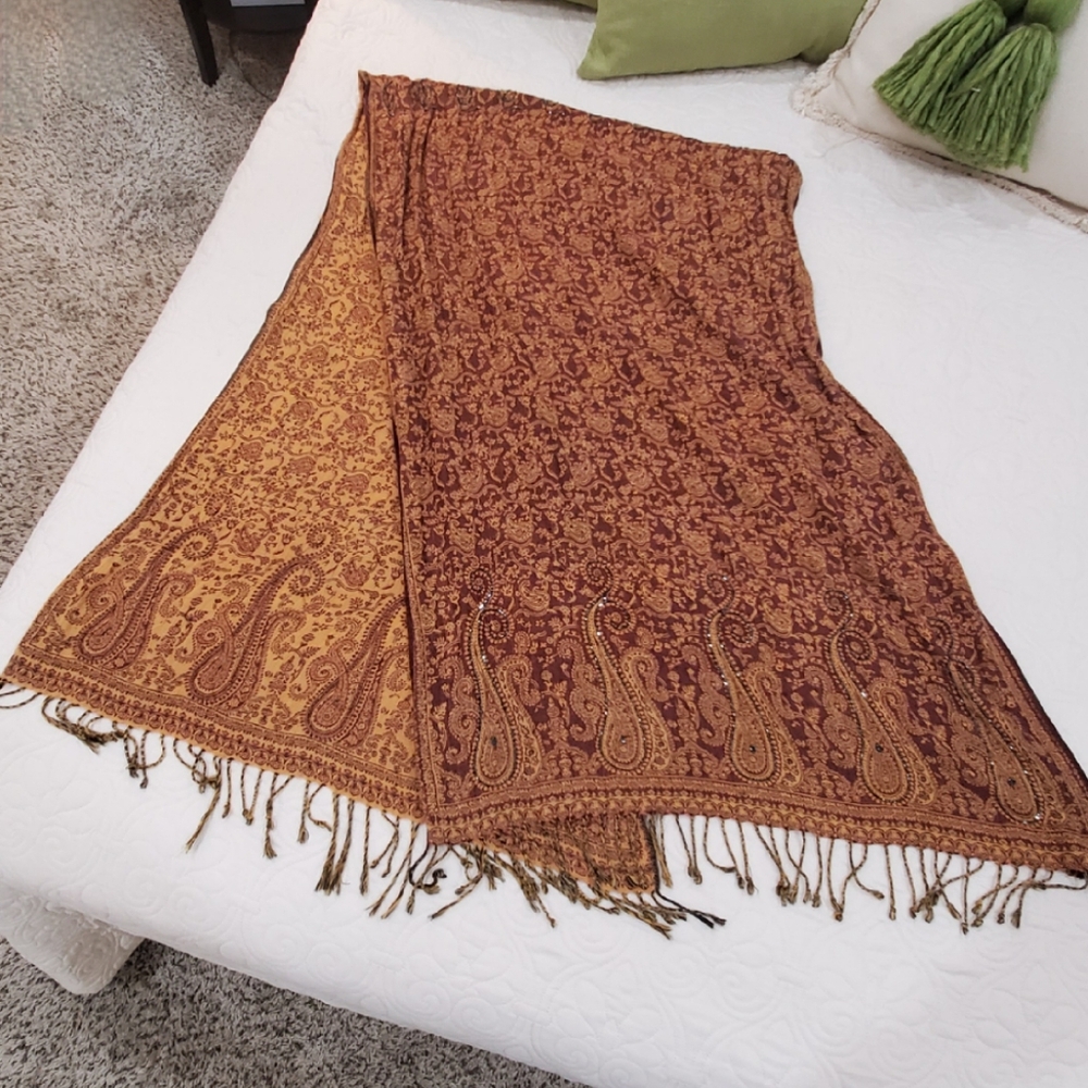 Stunning Paisley beaded scarf with fringe